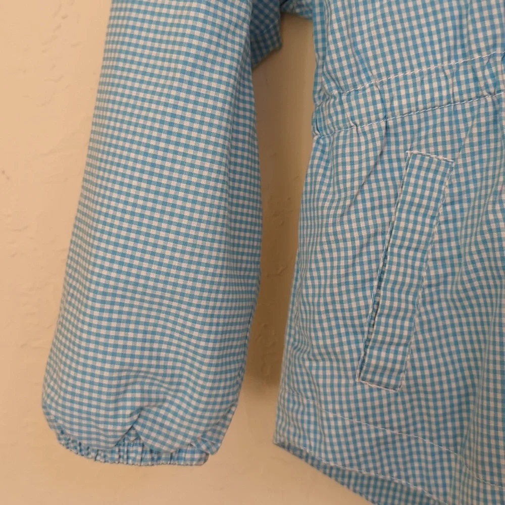OshKosh B'gosh Vintage Girls Light Blue Gingham Hooded Jacket Size Medium 5/6